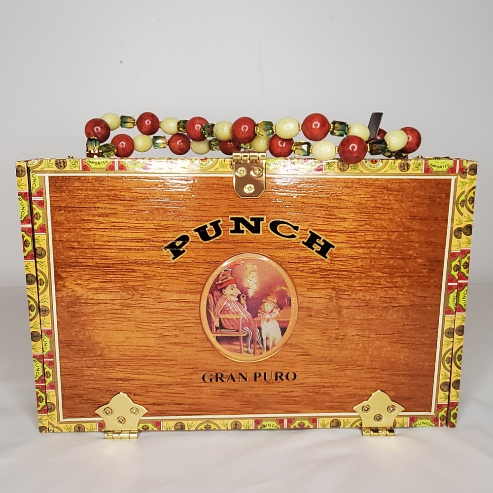 Bags To Di For-Miami-Wooden Cigar Box From Honduras with Colorful Beaded Handle - Picture 1 of 16